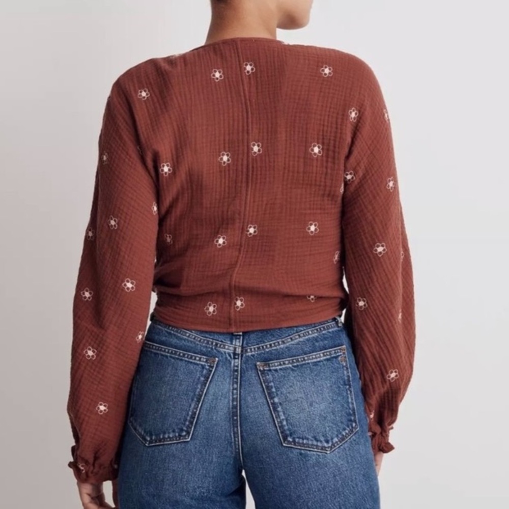 (A8) Madewell Lightspun Maira Wrap Top Embroidered Floral Long Sleeve, XXS, NWT - Picture 3 of 6